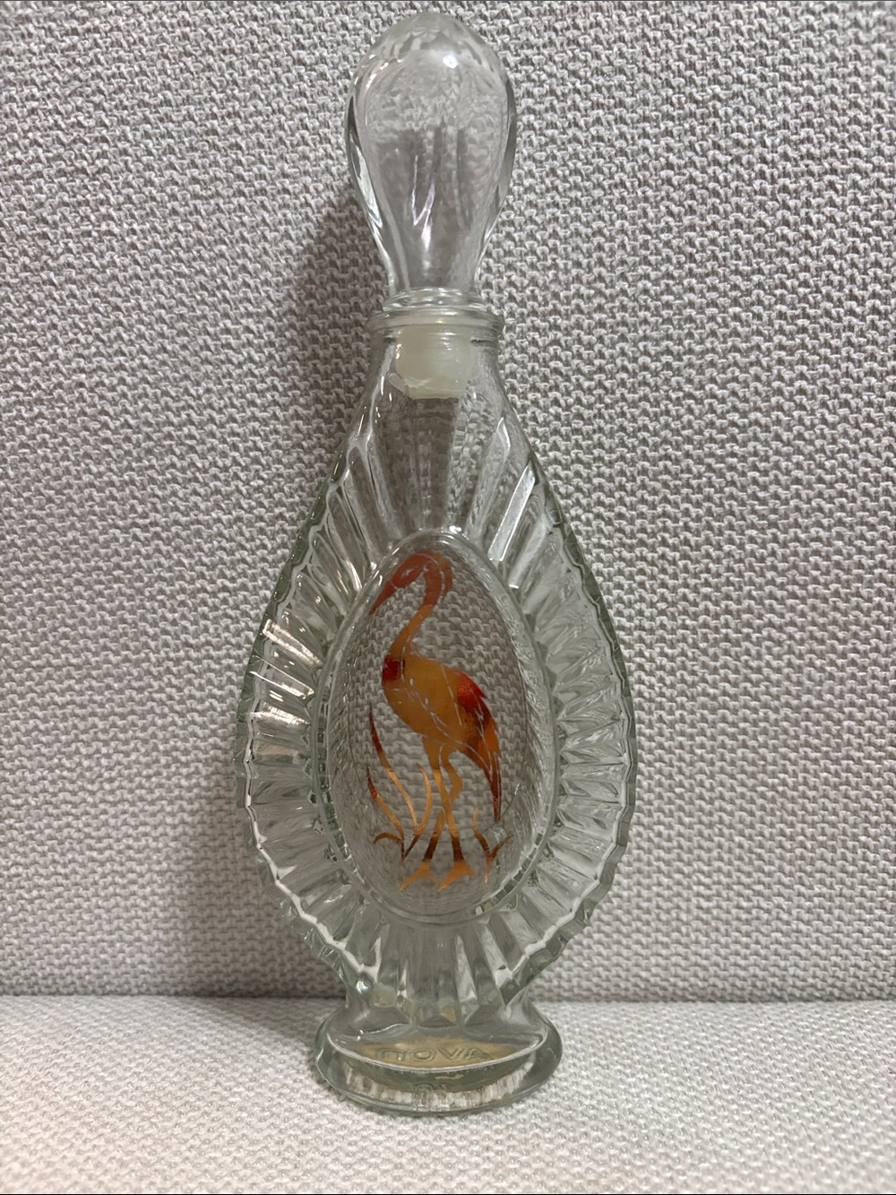 Avon Clear Glass Decanter with Orange Flamingo